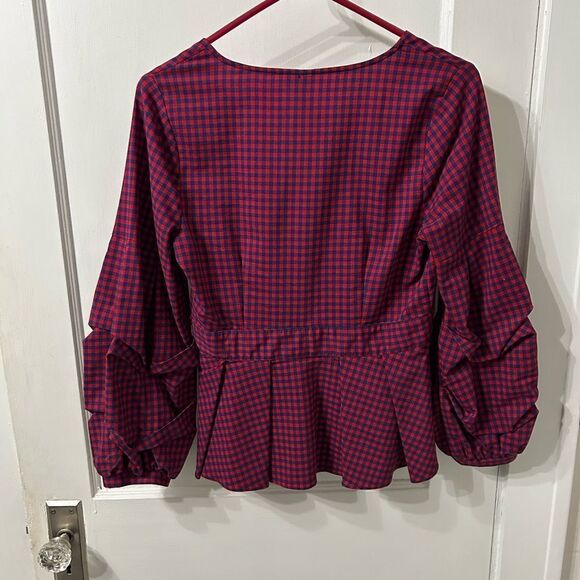 Allison Joy Red Ruffled Peplum Blouse - Picture 4 of 5